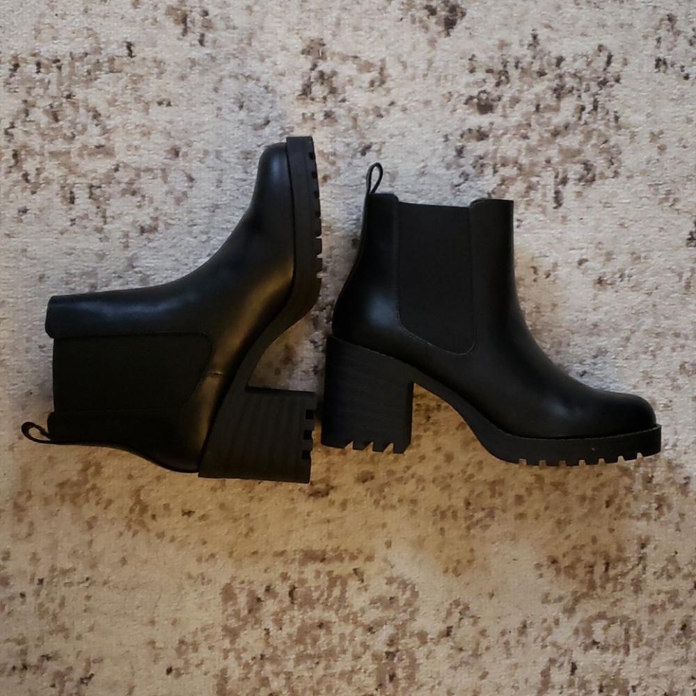 Chunky black heel boots